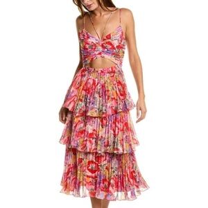 AMUR Luke Floral Tiered Pleated Maxi Dress